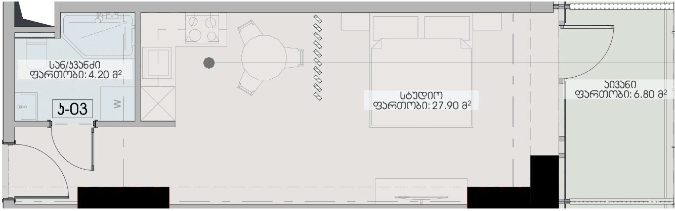 {{roomApartmentOrStudio}}, 38.9 მ², 14 სართული, Geuz Towers ბათუმში