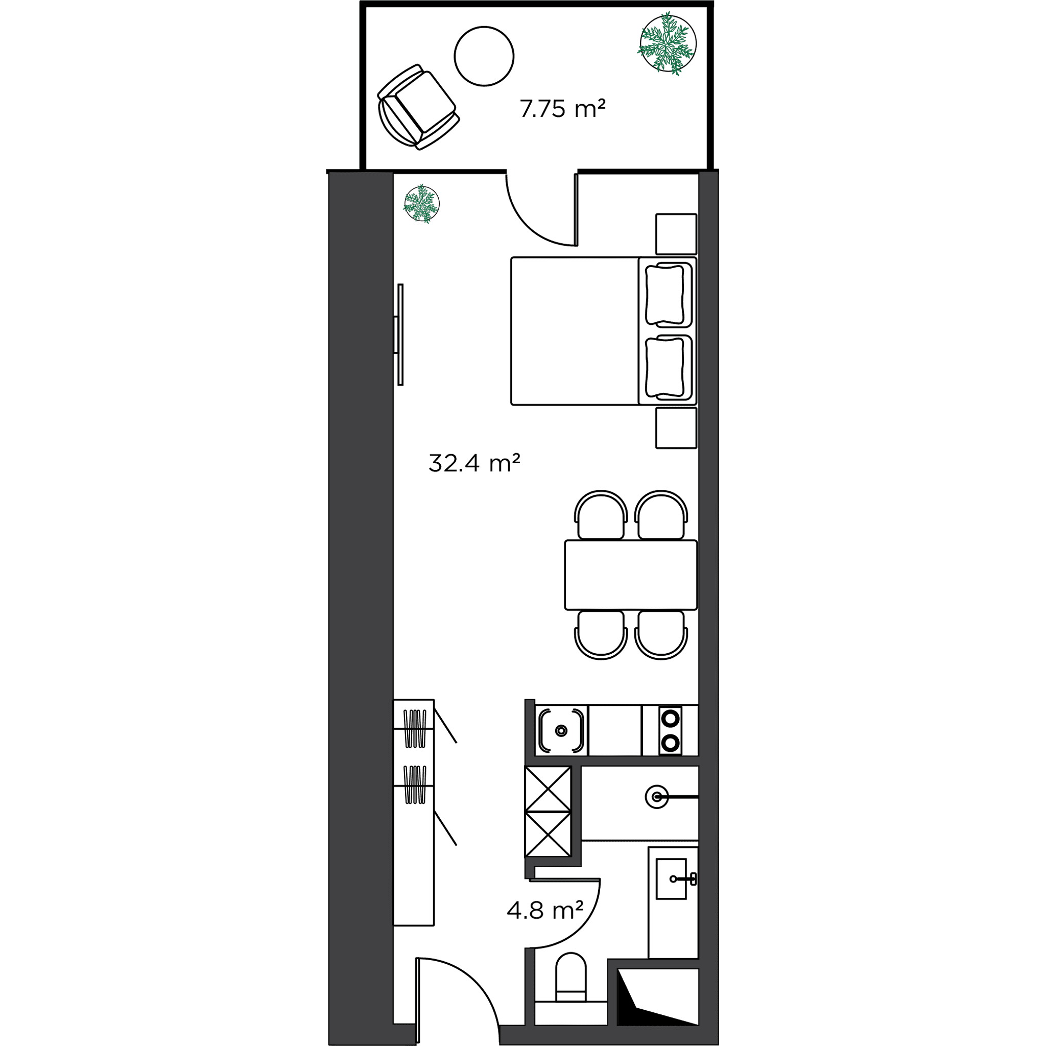 სტუდიო, 45 მ², დან 27