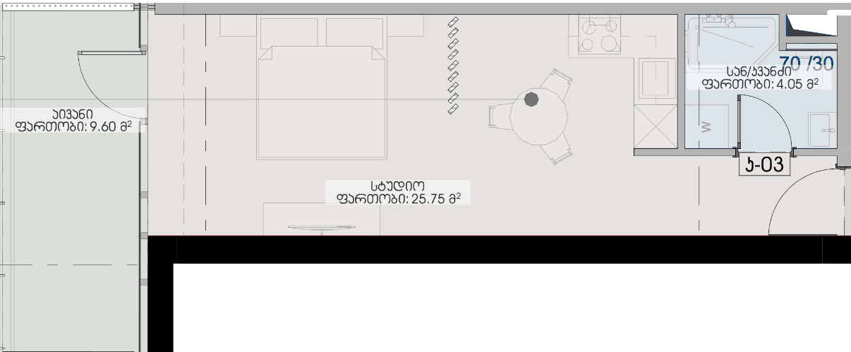 Studio, 39.4 m², Floor 33