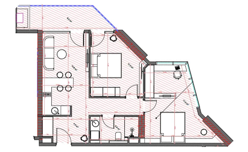 {{roomApartmentOrStudio}}, 71.3 მ², 13 სართული, Tekto Location ბათუმში