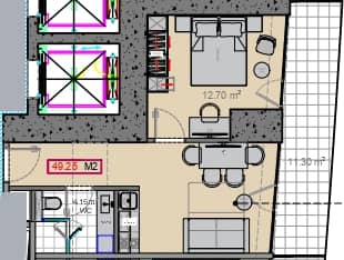 1-room, 59.7 m²
