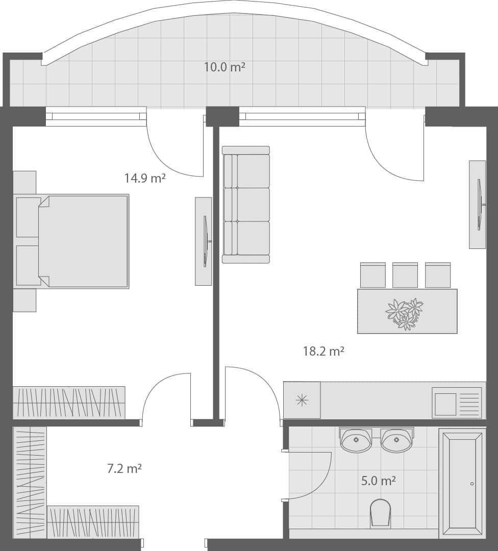 两居室公寓，55.3 m²，3 楼，Wyndham Grand Family Club