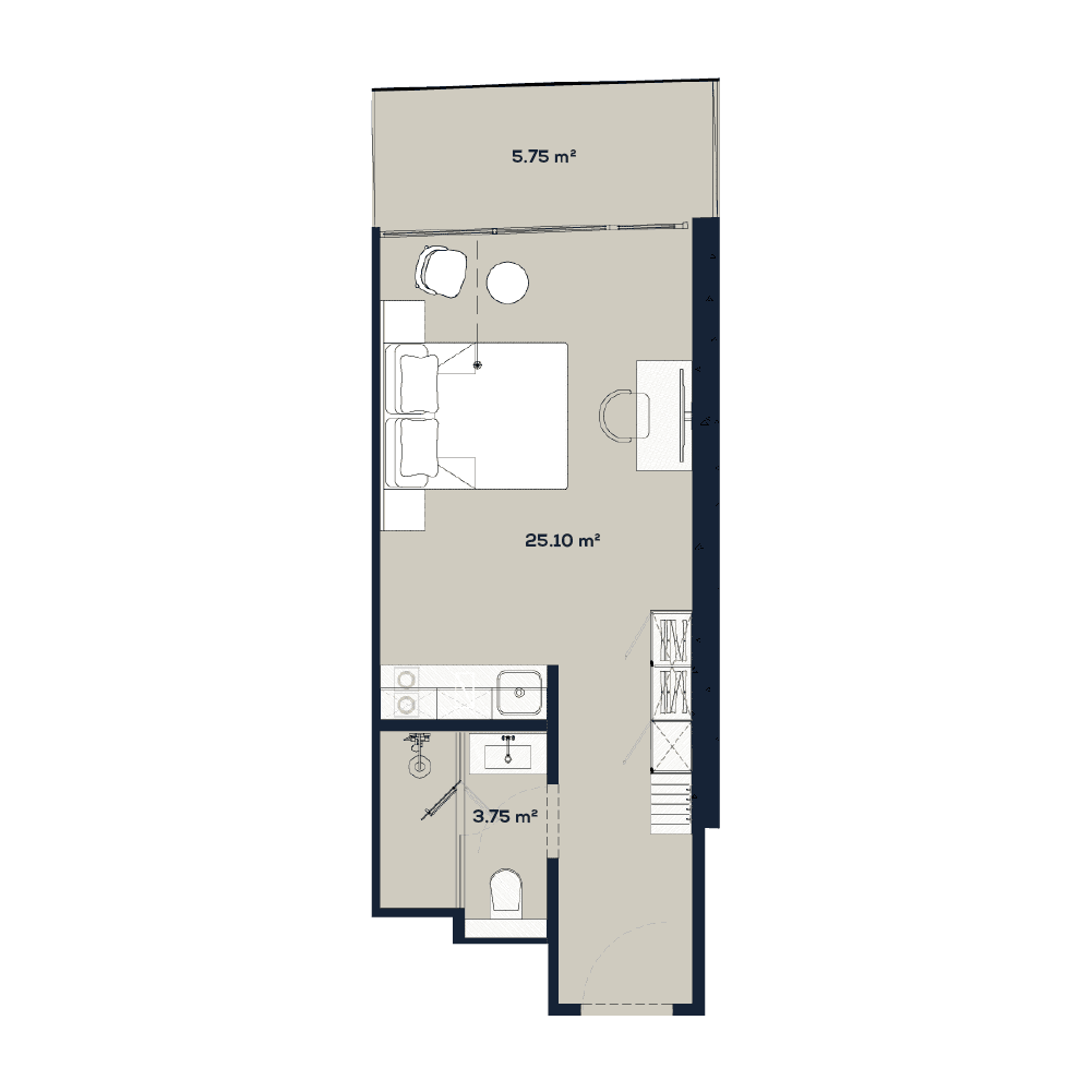 Studio, 34.6 m², Floor 48