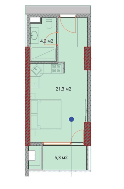 {{roomApartmentOrStudio}}, 31.6 м², 20 этаж в ЖК "OKTO Art House"