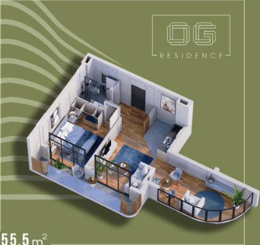 {{roomApartmentOrStudio}}, 55.5 მ², 8 სართული, OG Residence ბათუმში