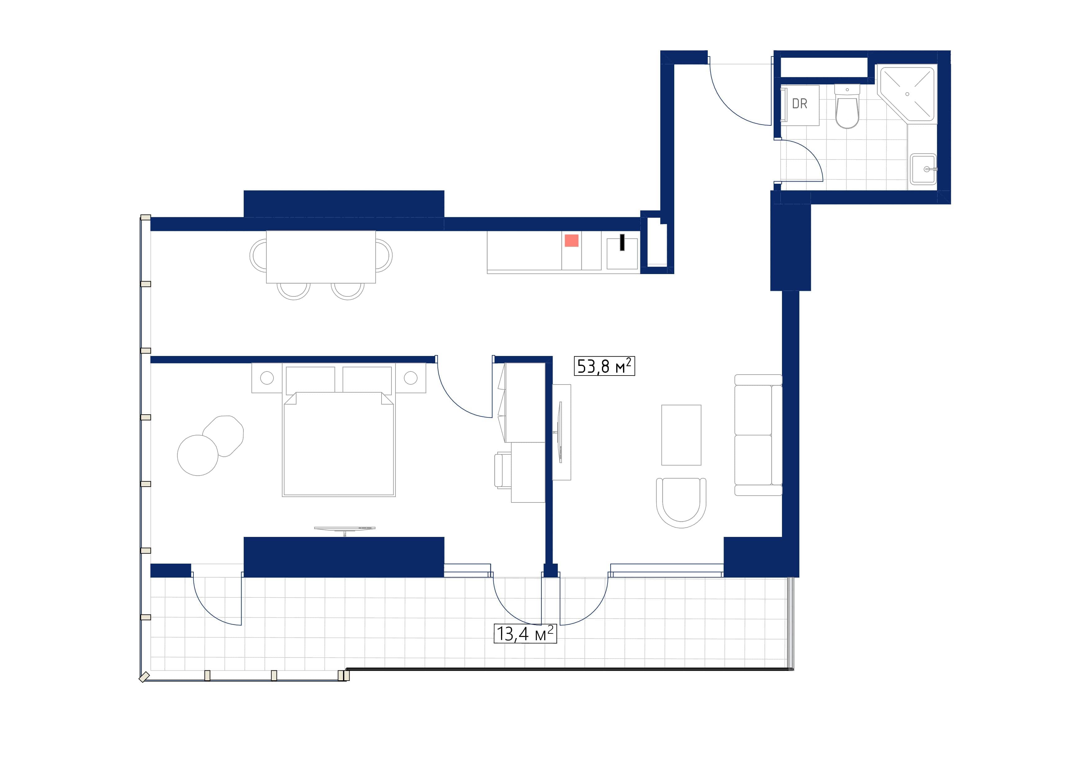 1-room, 69.6 m², Floor 33