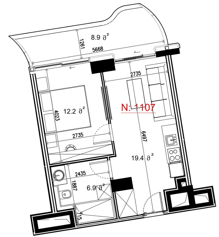 1-комн, 47.4 м²