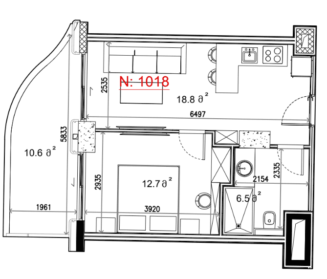 1-комн, 48.8 м²