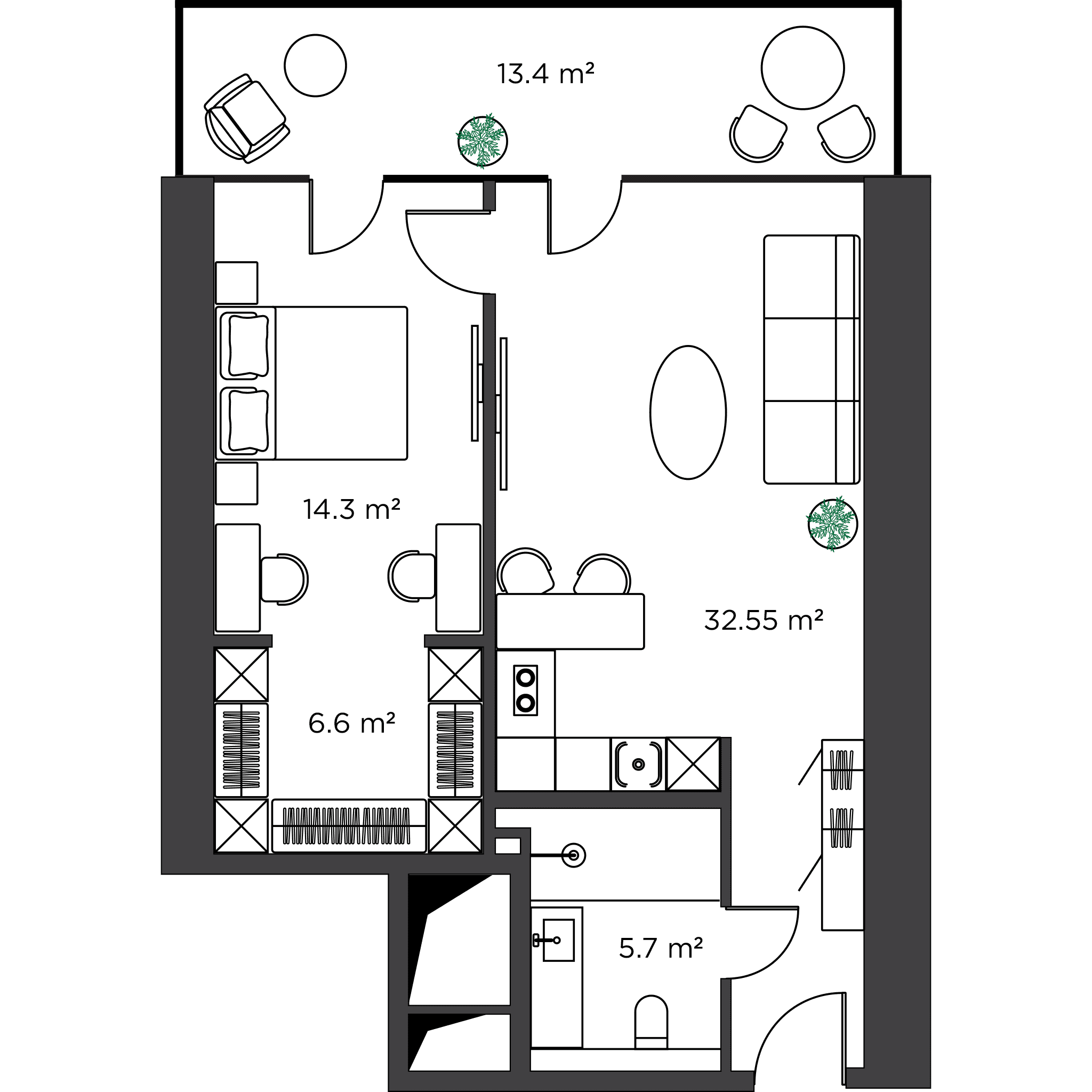 1-комн, 74.2 м², из 55