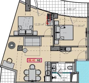 {{roomApartmentOrStudio}}, 68.4 მ², 41 სართული, Alliance Centropolis ბათუმში