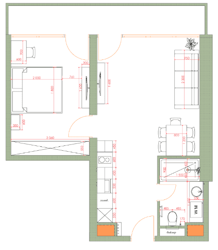 1-room, 54.3 m², Floor 32