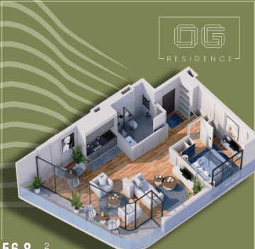 {{roomApartmentOrStudio}}, 56.8 მ², 8 სართული, OG Residence ბათუმში
