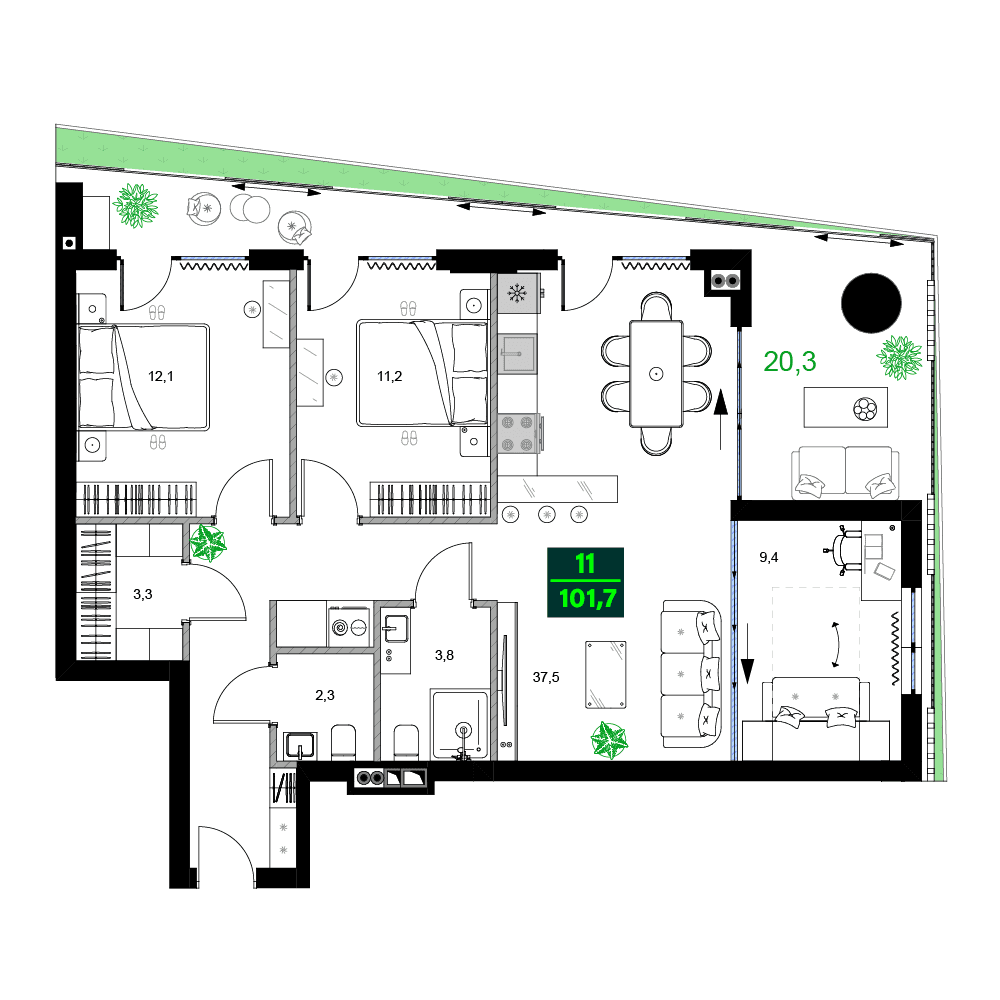 {{roomApartmentOrStudio}}, 101.7 მ², 7 სართული, SUMMER 365 ბათუმში