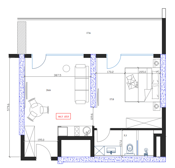 {{roomApartmentOrStudio}}, 66.5 მ², 10 სართული, Marina Club ბათუმში