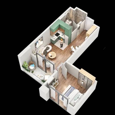 {{roomApartmentOrStudio}}, 44.4 м², 18 этаж в ЖК "Tekto Franco"