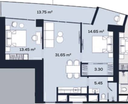 {{roomApartmentOrStudio}}, 82.25 მ², 52 სართული, Alliance Centropolis ბათუმში