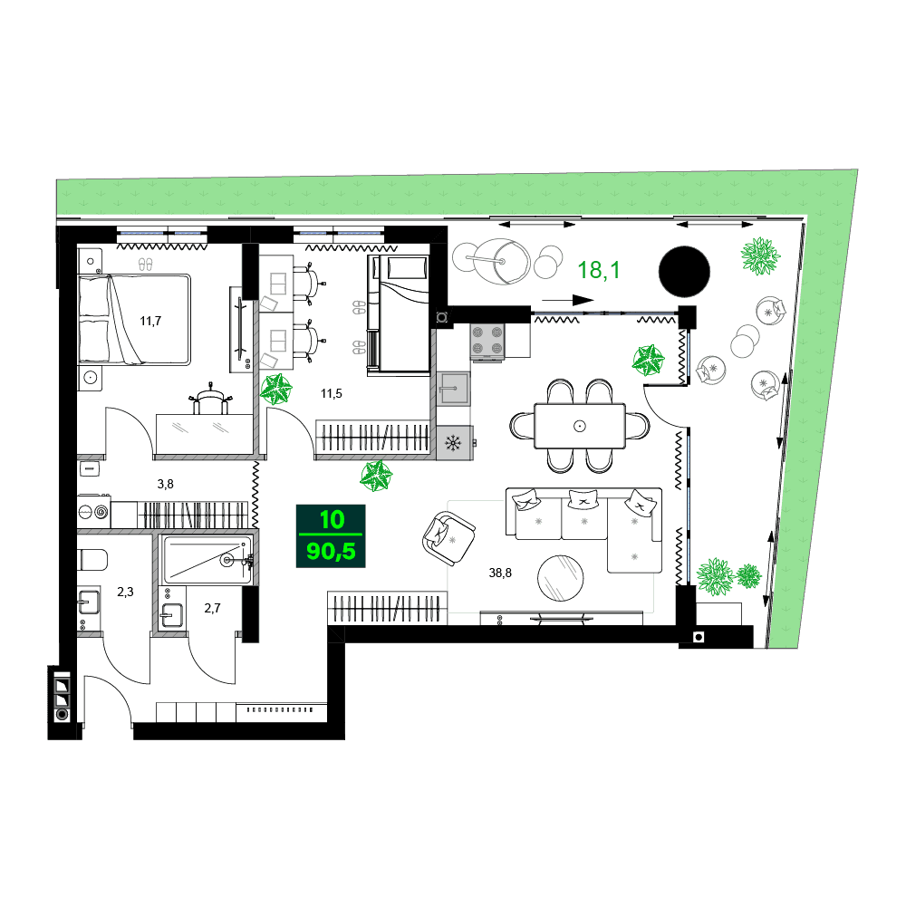 {{roomApartmentOrStudio}}, 90.5 m², 7 floor, SUMMER 365 in Batumi