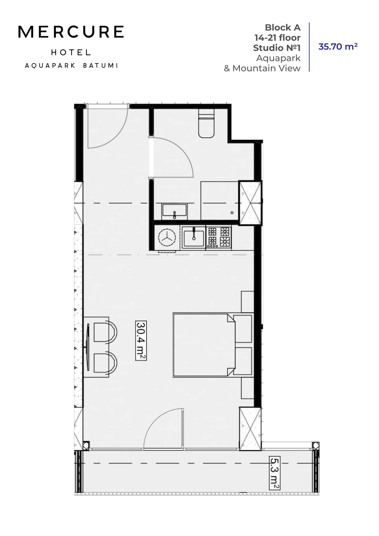 {{roomApartmentOrStudio}}, 35.7 მ², 18 სართული, Mardi Aquapark Wellness Resort ბათუმში