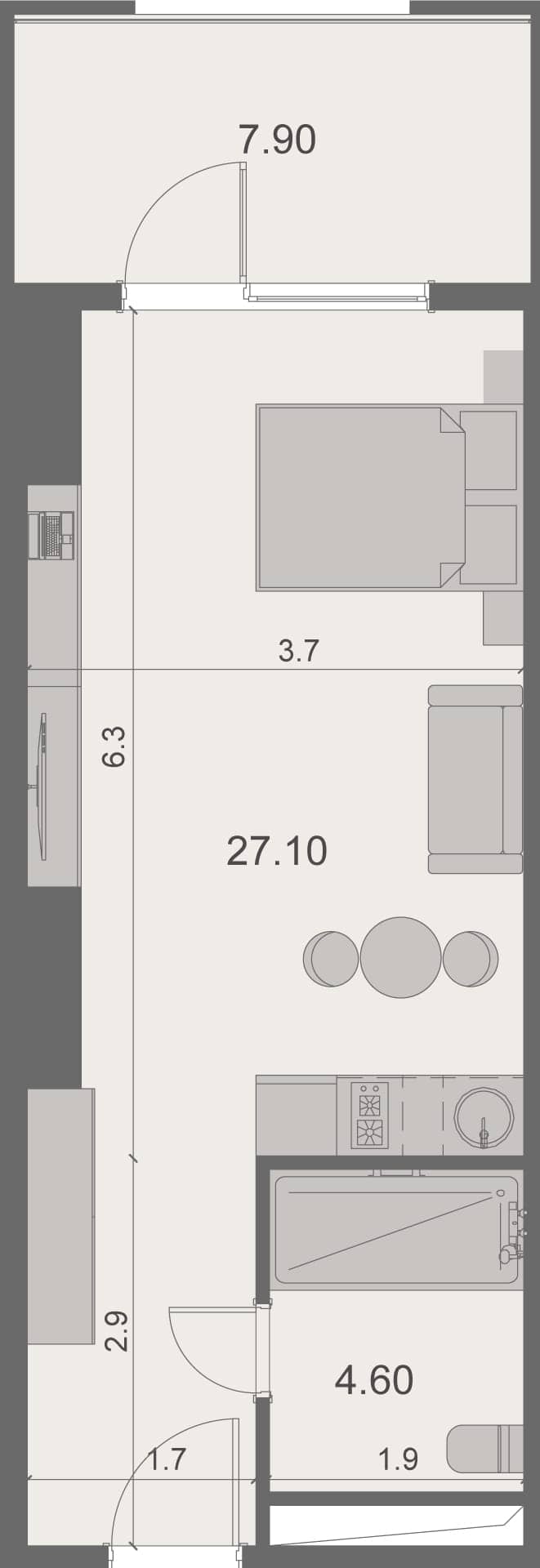 {{roomApartmentOrStudio}}, 39.5 მ², 14 სართული, Stay & Rent ბათუმში