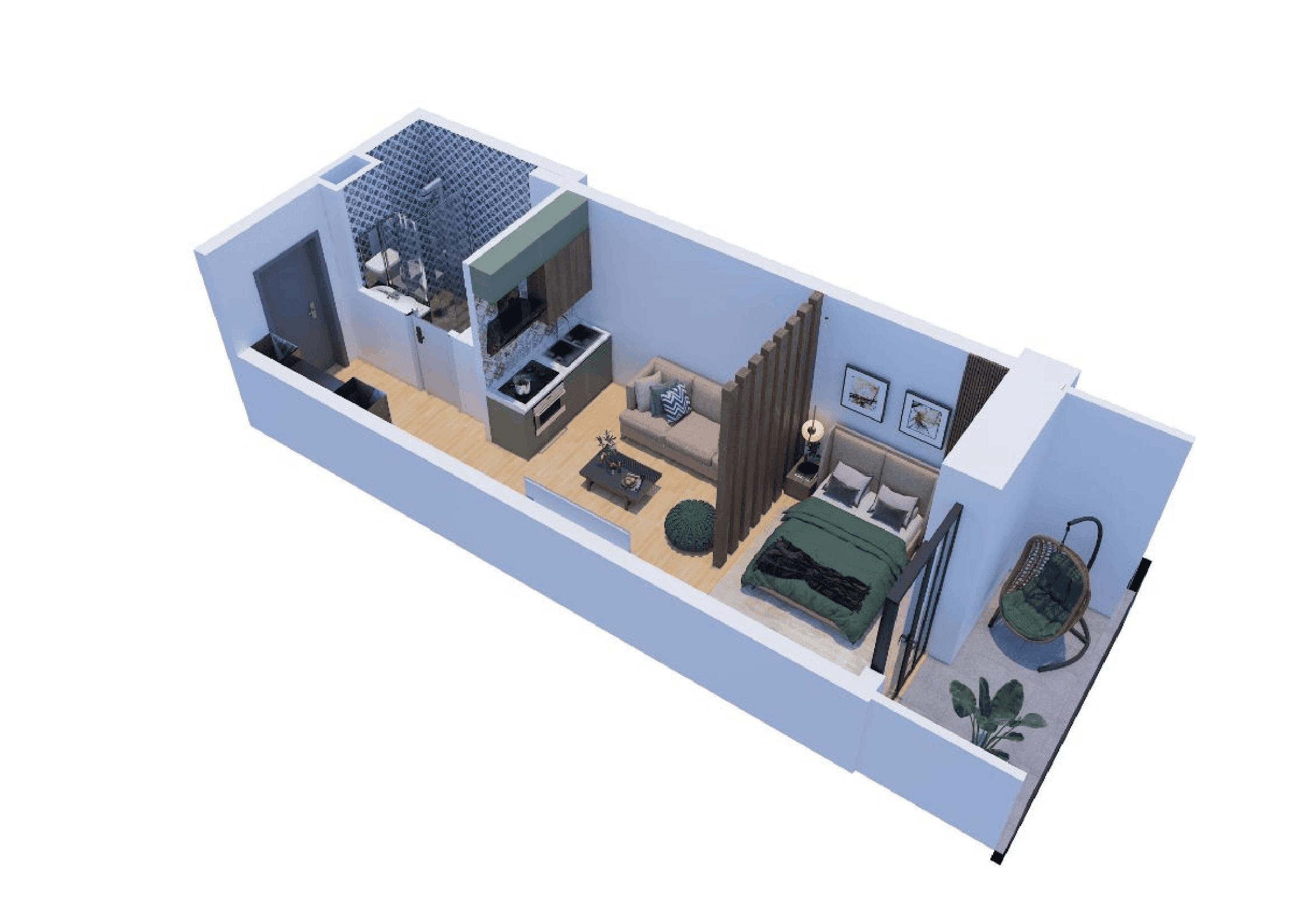 სტუდიო, 32.5 მ², დან 28