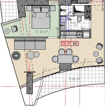 {{roomApartmentOrStudio}}, 58.3 მ², 43 სართული, Alliance Centropolis ბათუმში