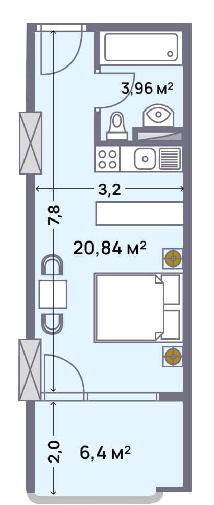 Студия, 31.2 м², этаж 20