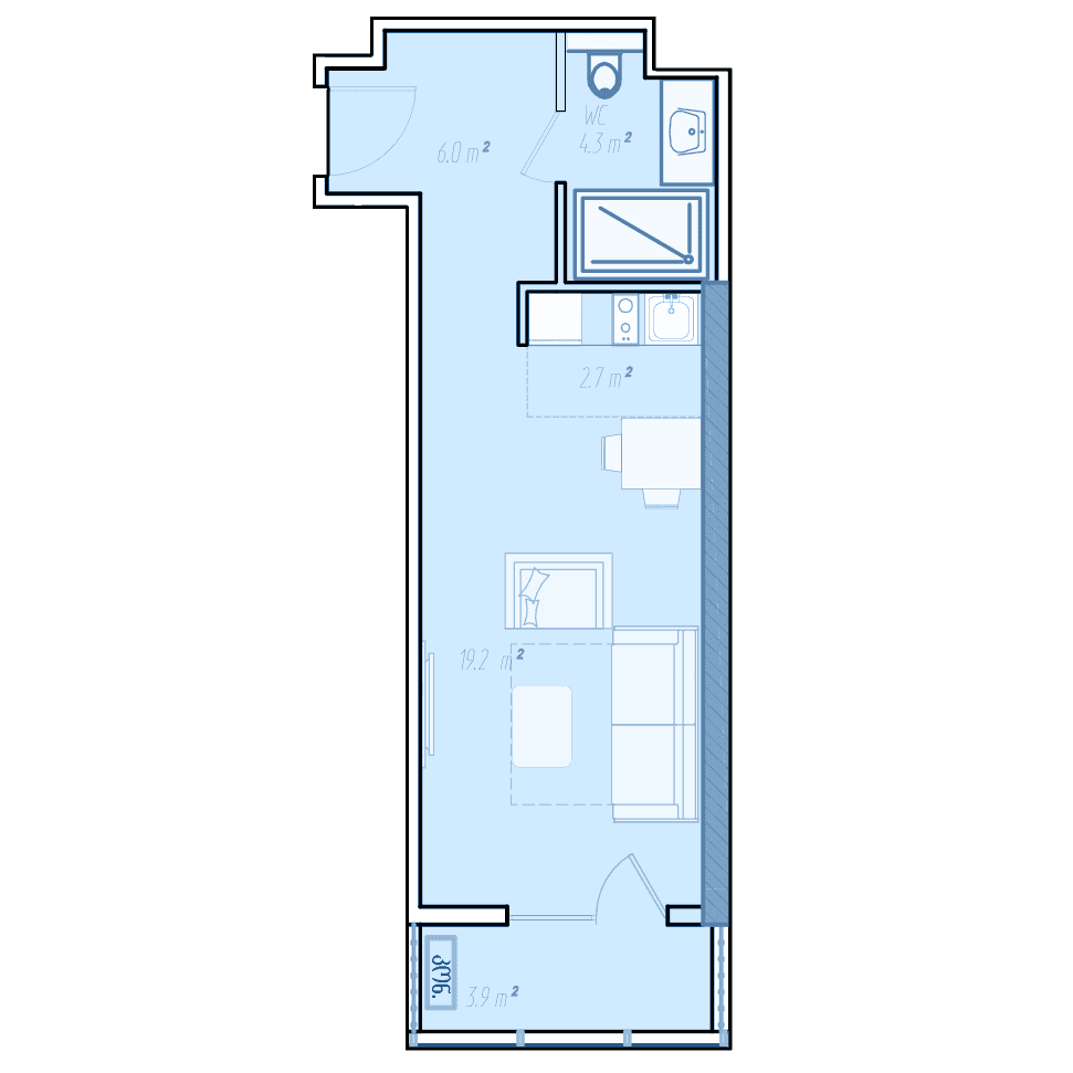{{roomApartmentOrStudio}}, 37.2 m², 29 floor, BlueSky Tower in Batumi