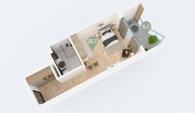 {{roomApartmentOrStudio}}, 28.4 მ², 2 სართული, Max Holding Gonio ბათუმში