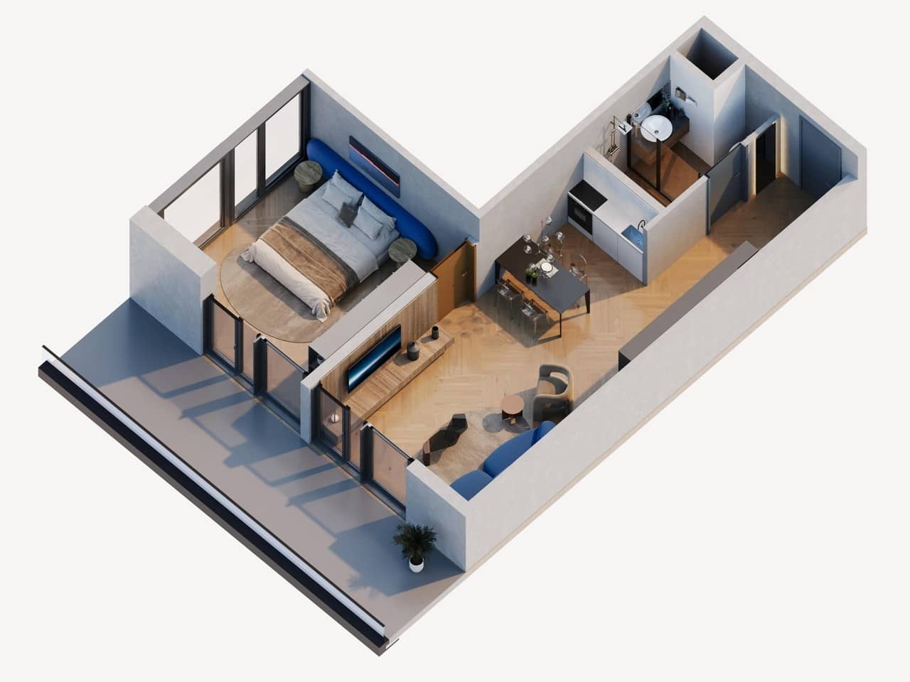 一居室, 63.9 m²
