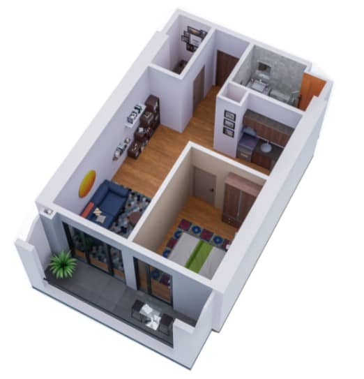 一居室, 54.8 m²