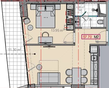 {{roomApartmentOrStudio}}, 57.7 მ², 45 სართული, Alliance Centropolis ბათუმში