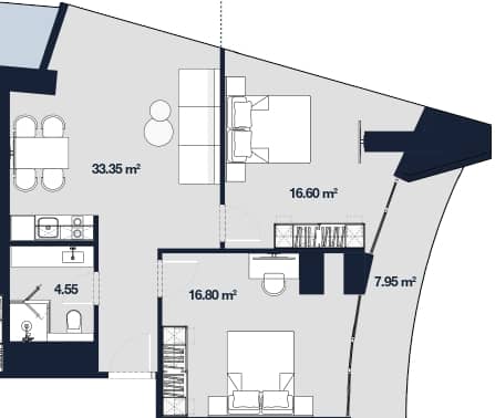 {{roomApartmentOrStudio}}, 79.25 მ², 50 სართული, Alliance Centropolis ბათუმში