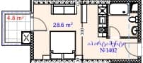 {{roomApartmentOrStudio}}, 33.4 m², 14 floor, Aquapark Residence in Batumi