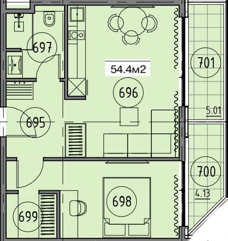 {{roomApartmentOrStudio}}, 54.4 მ², 6 სართული, Grand Botanico Residence ბათუმში