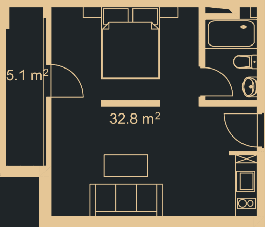 Studio, 36.9 m², Floor 14