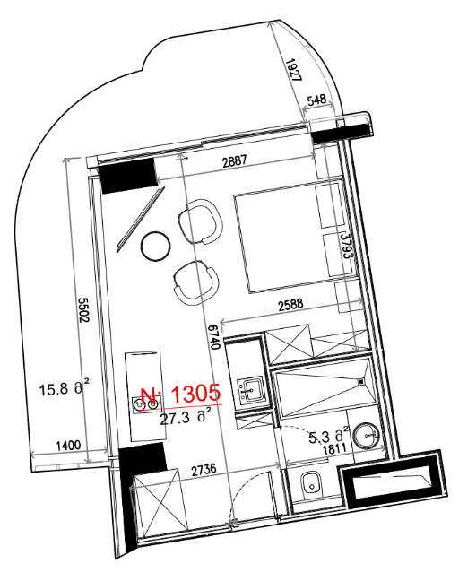 {{roomApartmentOrStudio}}, 48.4 მ², 13 სართული, Next Collection ბათუმში