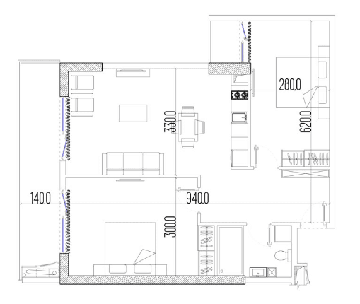 3-room, 72.8 m², Floor 32