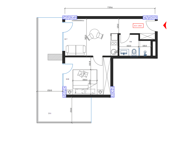 1-комн, 61.4 м², этаж 15