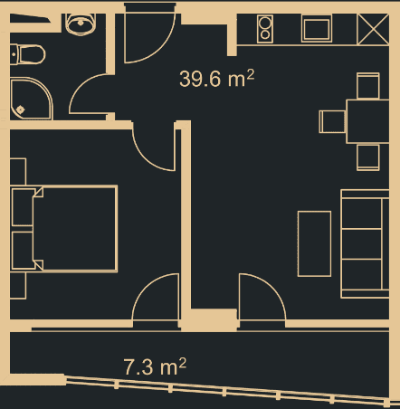 {{roomApartmentOrStudio}}, 45.5 м², 3 этаж в ЖК "Green Side Gonio"