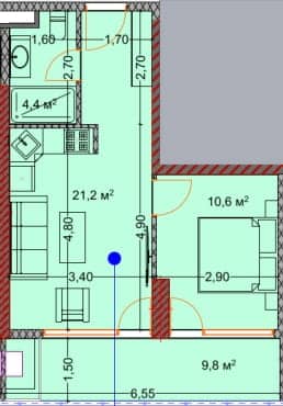 {{roomApartmentOrStudio}}, 45.5 მ², 24 სართული, OKTO Art House ბათუმში