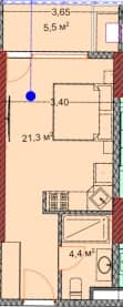 {{roomApartmentOrStudio}}, 31.3 მ², 27 სართული, OKTO Art House ბათუმში