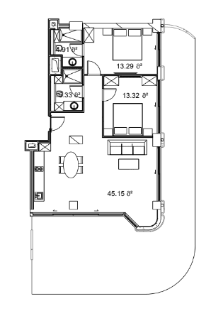 2-room, 150.8 m², Floor 13
