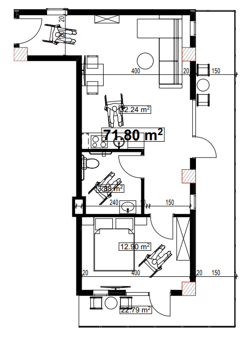 1-room, 71.8 m², Floor 5