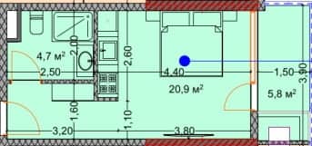 {{roomApartmentOrStudio}}, 31.5 მ², 22 სართული, OKTO Art House ბათუმში