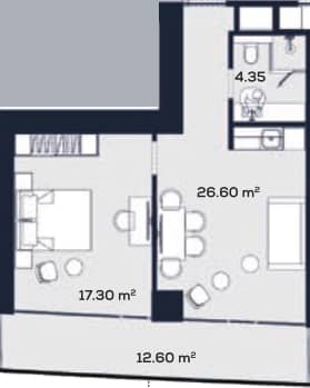 {{roomApartmentOrStudio}}, 60.85 მ², 53 სართული, Alliance Centropolis ბათუმში