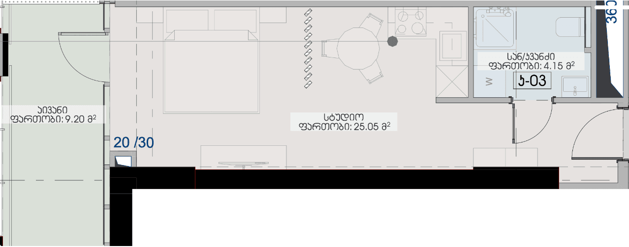 Studio, 38.4 m², Floor 11