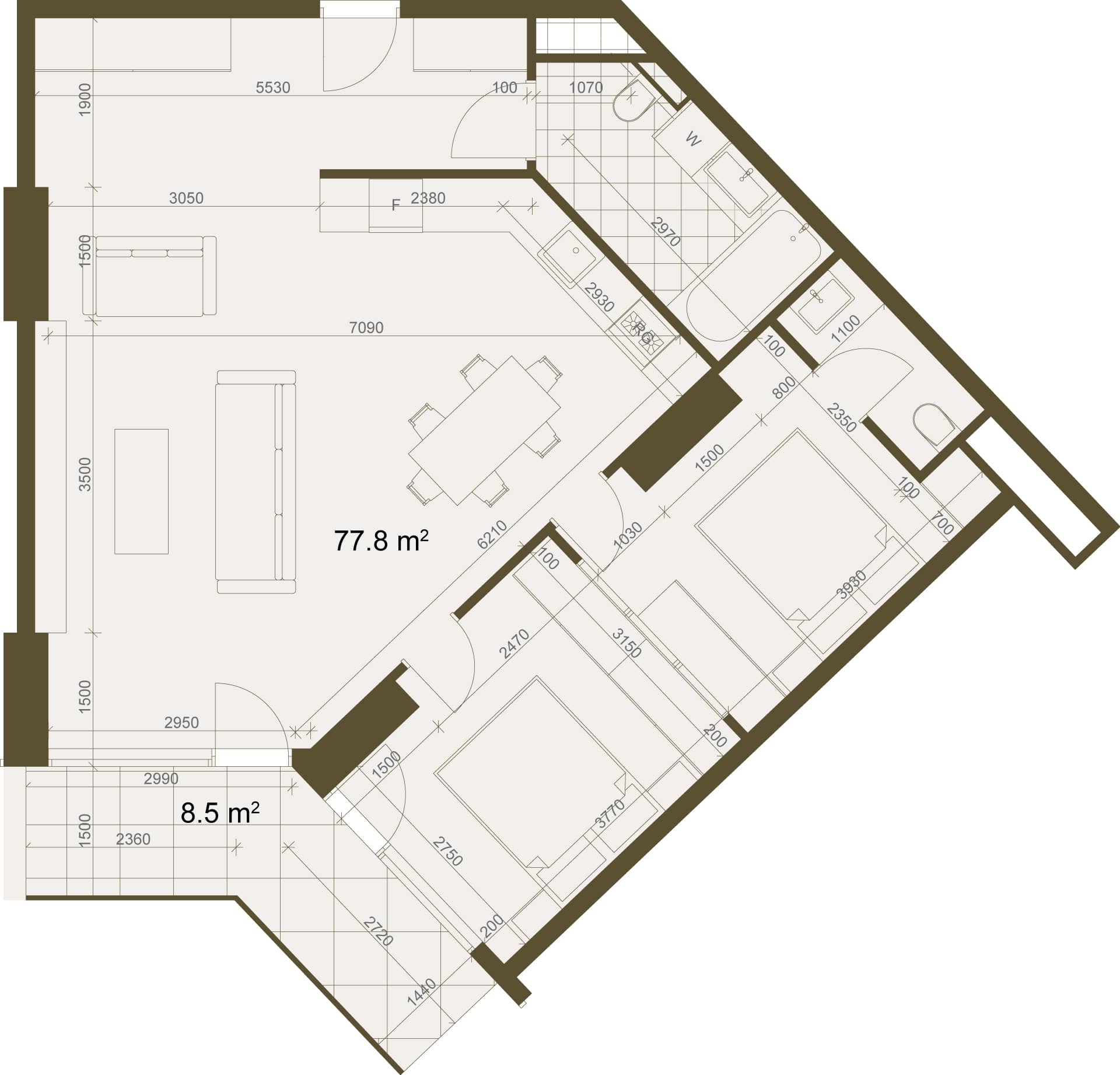 2-bedroom apartment, 86.3 m², 7 floor, NEXT Magnolia in Batumi