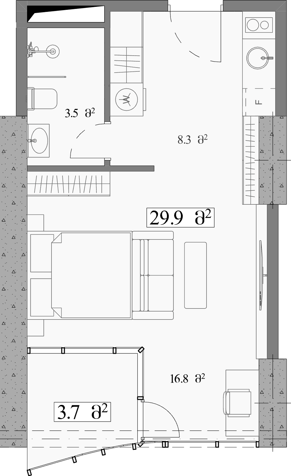 一居室, 33.6 m²