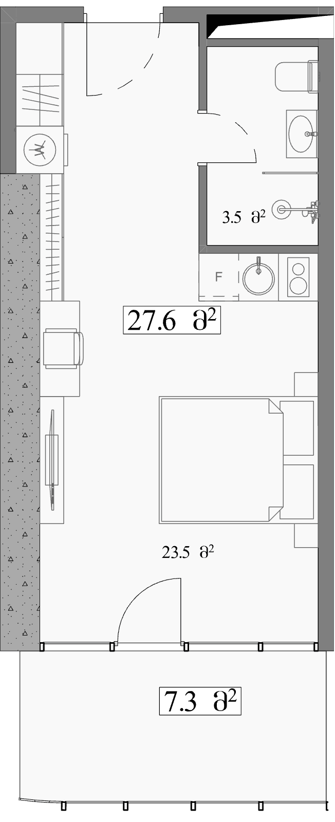 单间, 34.9 m²