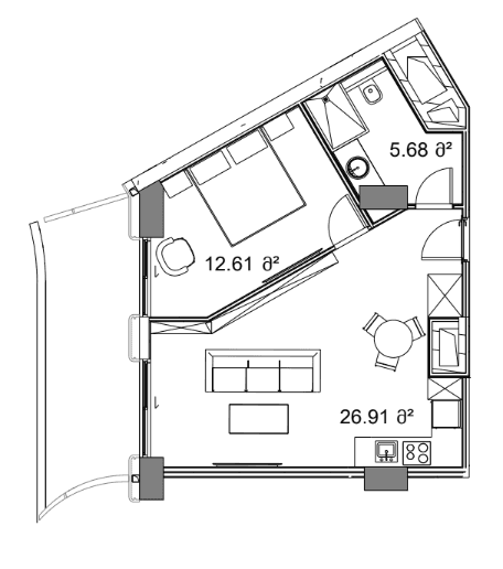 Studio, 62.1 m², Floor 2